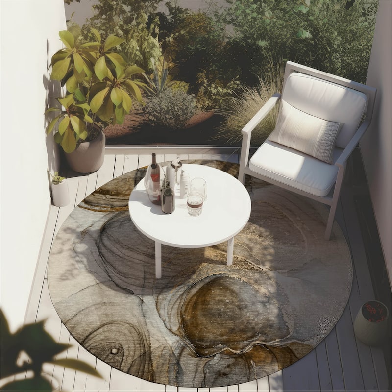 Machine Washable Indoor/ Outdoor Abstract Circles Chantille Rug