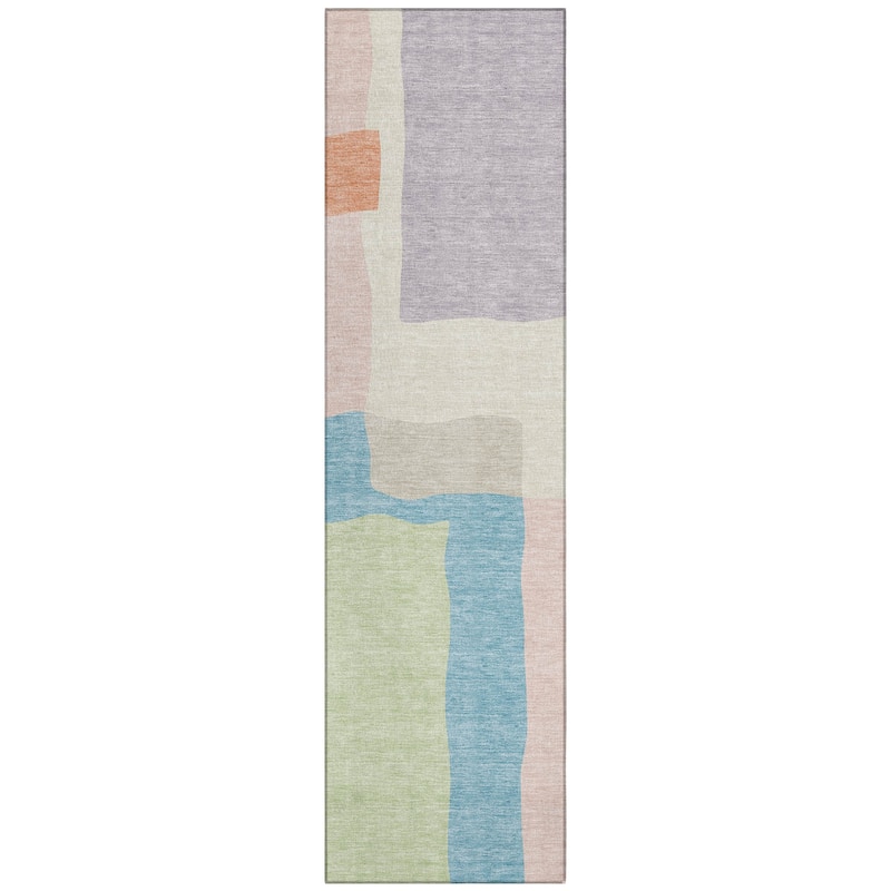Machine Washable Indoor/ Outdoor Contemporary Blox Chantille Rug