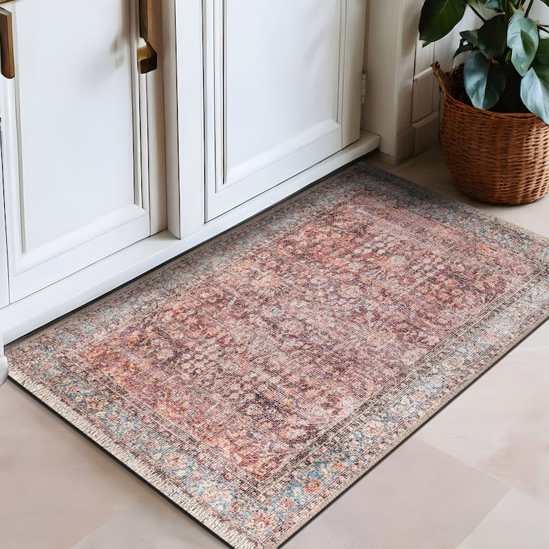 World Rug Gallery Vintage Distressed Bordered Washable Area Rug