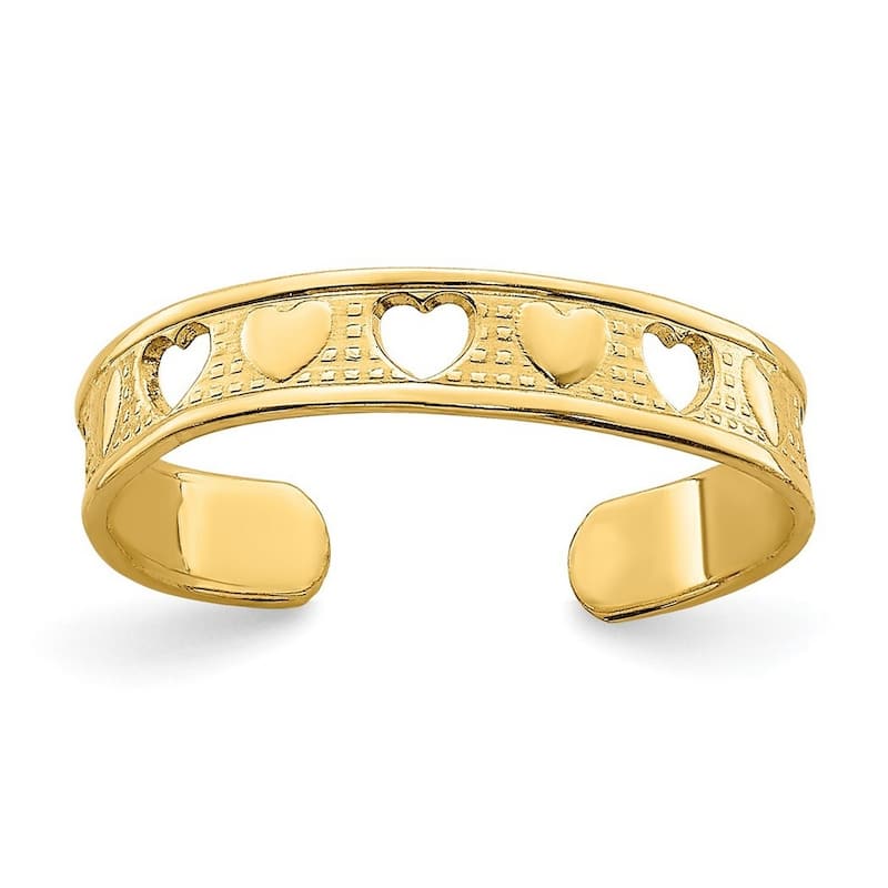 Curata 14 karat Yellow Gold OpenLove Heart Design Adjustable Toe Ring (3mm)