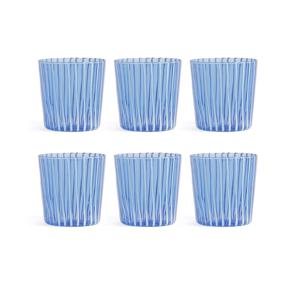 Marina White Stripe Glass Tumblers, Set of 6