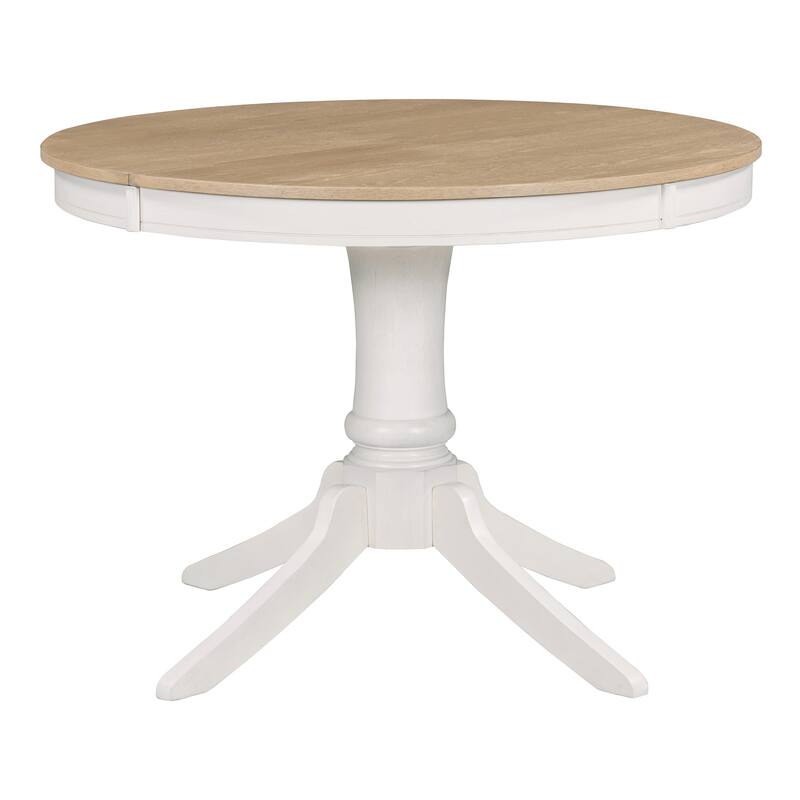 Off White Retro 5-Piece Wooden Dining Table Set with Extendable Round Table & 4 Chairs