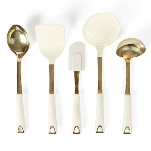slide 2 of 11, Martha Stewart Lockton 5 Linen W/ Gold Stainless Steel & Nylon Kitchen Tool Set