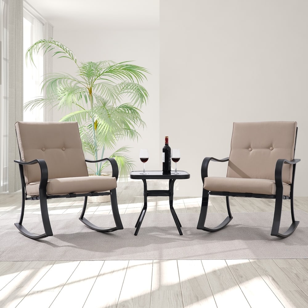Bonosuki Outdoor 3-piece Rocking Chair Patio Bistro Set with Side Table