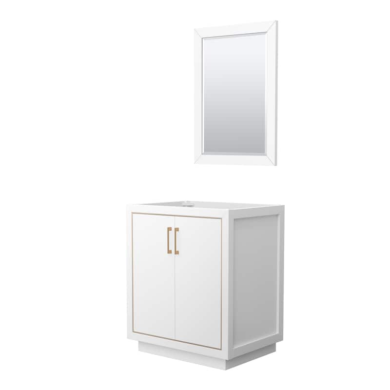 Icon Single Bathroom Vanity Cabinet, 24-Inch Mirror - White, Satin Bronze Trim, No Top