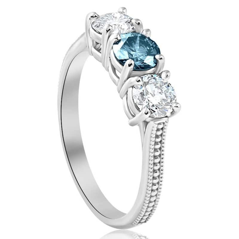 1 1/2Ct Blue Diamond 3-Stone Accent Engagement Ring in Gold Lab Grown