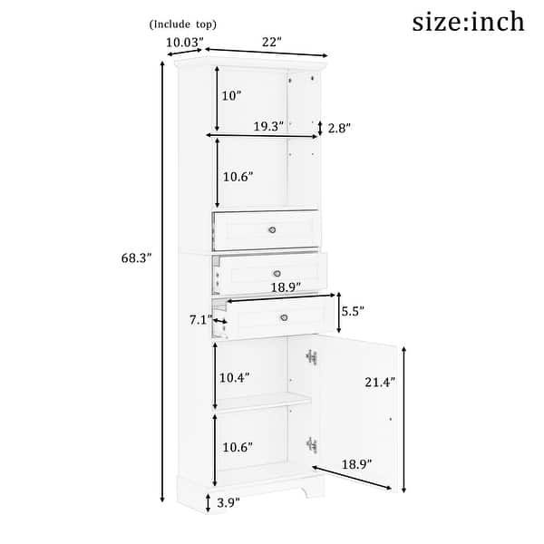 White Tall Storage with 3 Drawers and Adjustable Shelves Bed