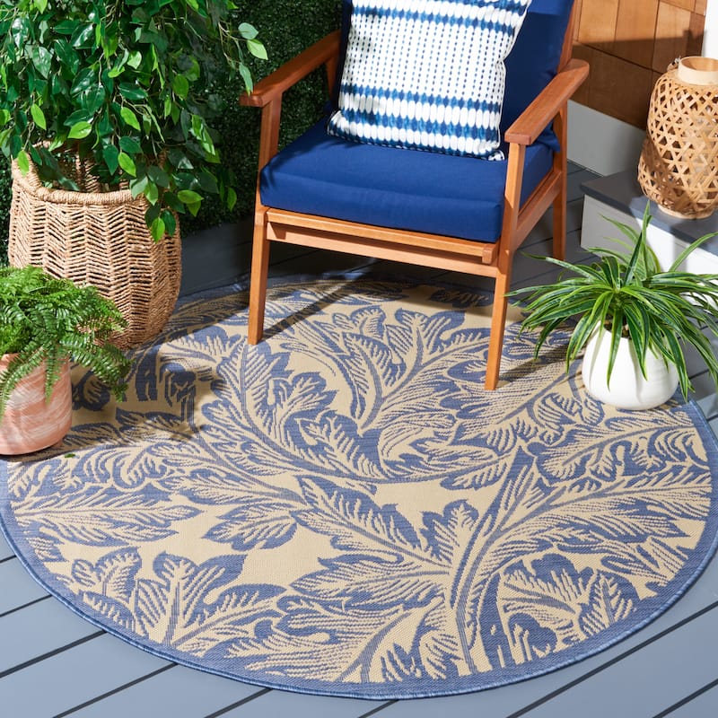 SAFAVIEH Courtyard Reineke Indoor/ Outdoor Waterproof Rug - 5'3" Round - Natural/Blue