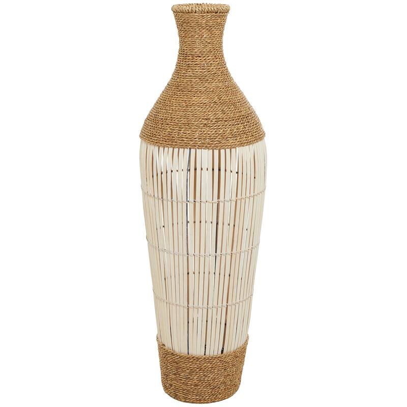 Brown Seagrass Handmade Wrapped Tall Floor Vase with Open Framed Cream Bamboo Center