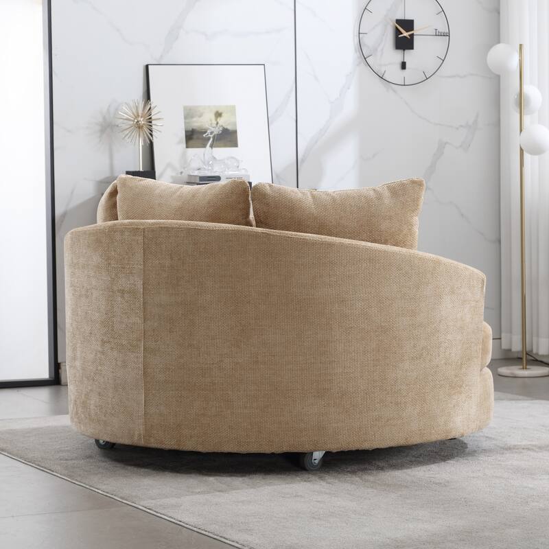 Modern Sofa Chair Round Accent Barrel Chair With 5 Pillows and Storage Ottoman