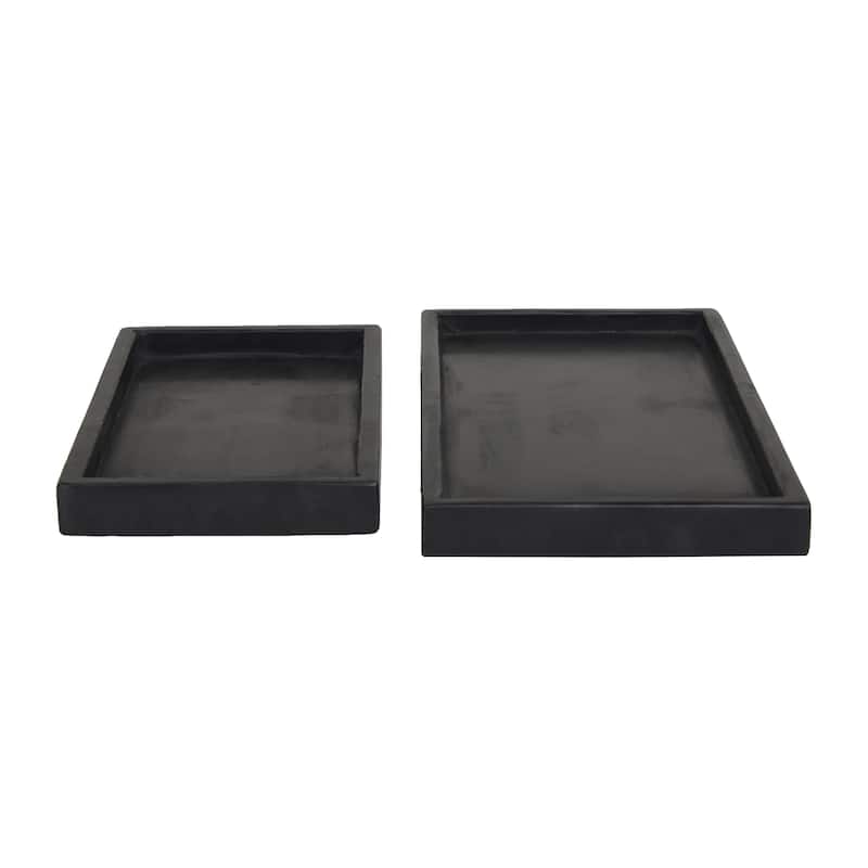 Marble Slim Living Room Decor Tray with Raised Border - Set of 2 White, Black, Green - CosmoLiving by Cosmopolitan - Black