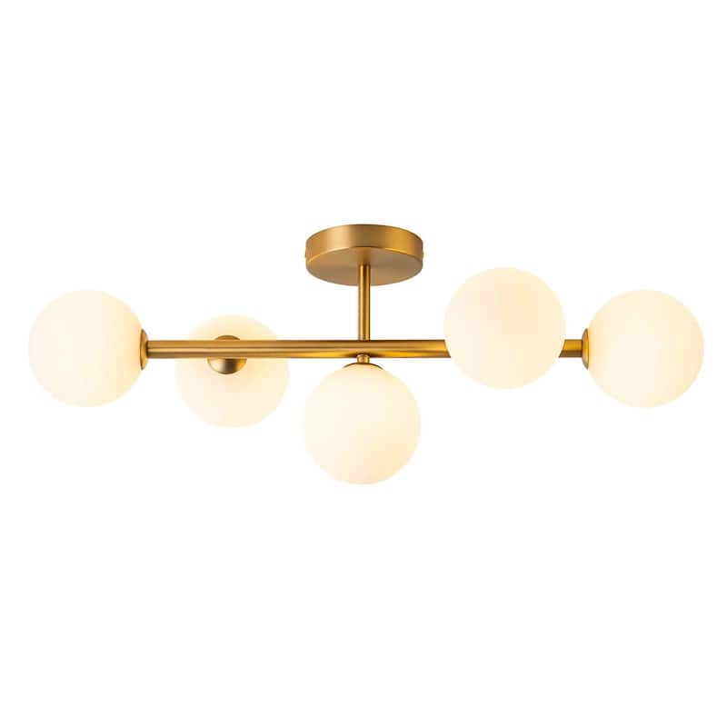 5-Light Dimmable Semi Flush Mount Ceiling Light with Globe Opal Shade - W26.38"