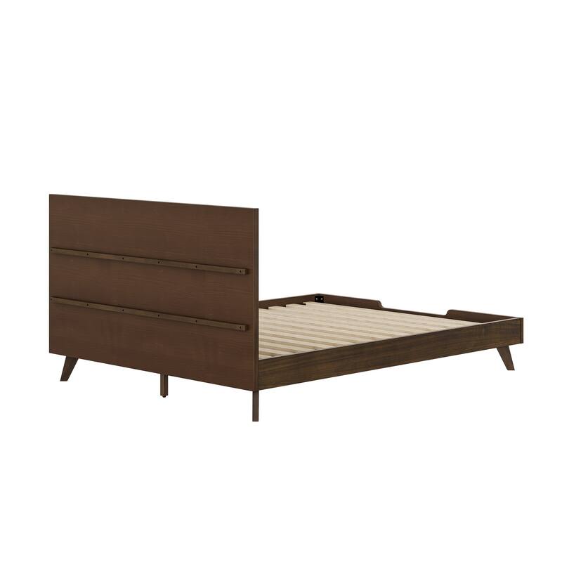 Mid-century Modern Solid Wood Bed Frame with Headboard