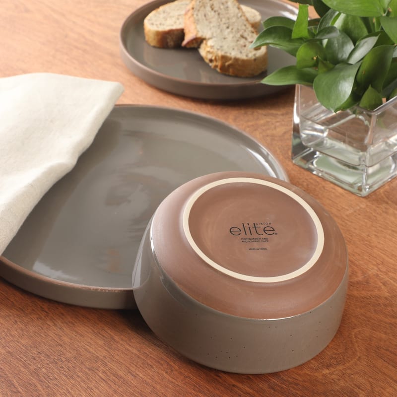 Gibson Elite Northrock Stoneware Dinnerware Set, 16-Piece Service for 4 - Plates & Bowls with Hand-Painted Terracotta Base