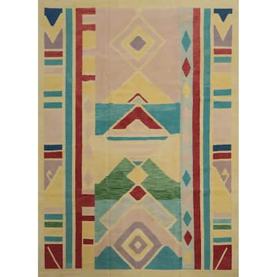 Hand Woven Oriental 100% Wool Carpet Southwestern Modern Multi-Colored Kilim Area Rug - 9' 11'' X 8' 8''