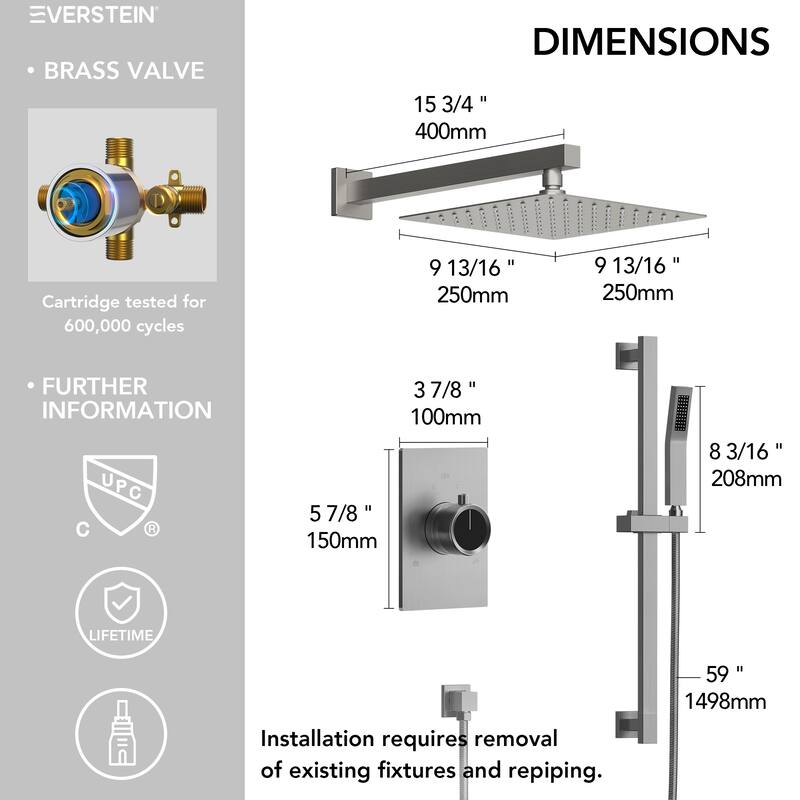 Slide Bar High-Pressure Balancing Shower System 10" Rainfall Shower Head with Handheld Shower