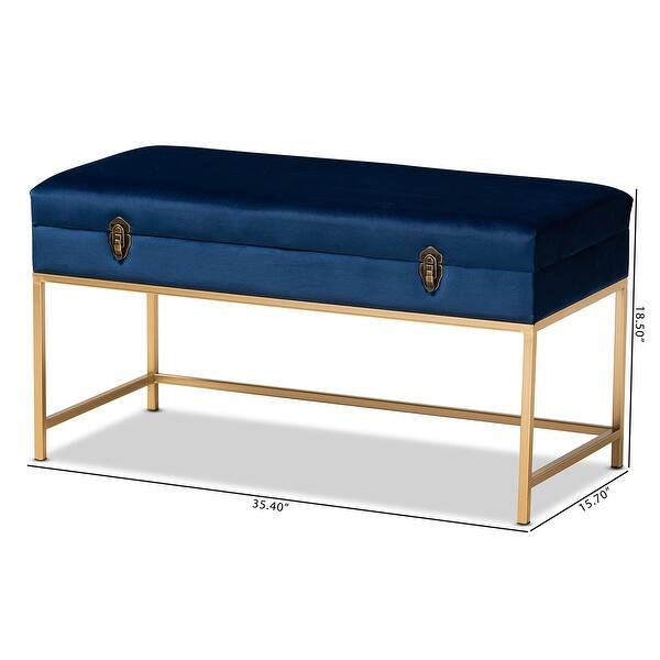 dimension image slide 0 of 2, Aliana Glam and Luxe Velvet and Gold Metal Large Storage Ottoman
