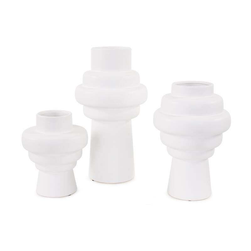 Allan Andrews Matte White Cylindrical Rounded Curved Ceramic Vase Collection
