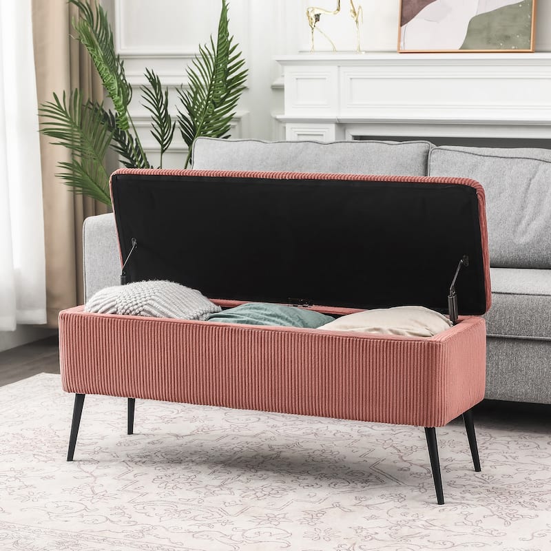 Adeco Upholstered Velvet Storage Bench 44 Inches Bed End Bench