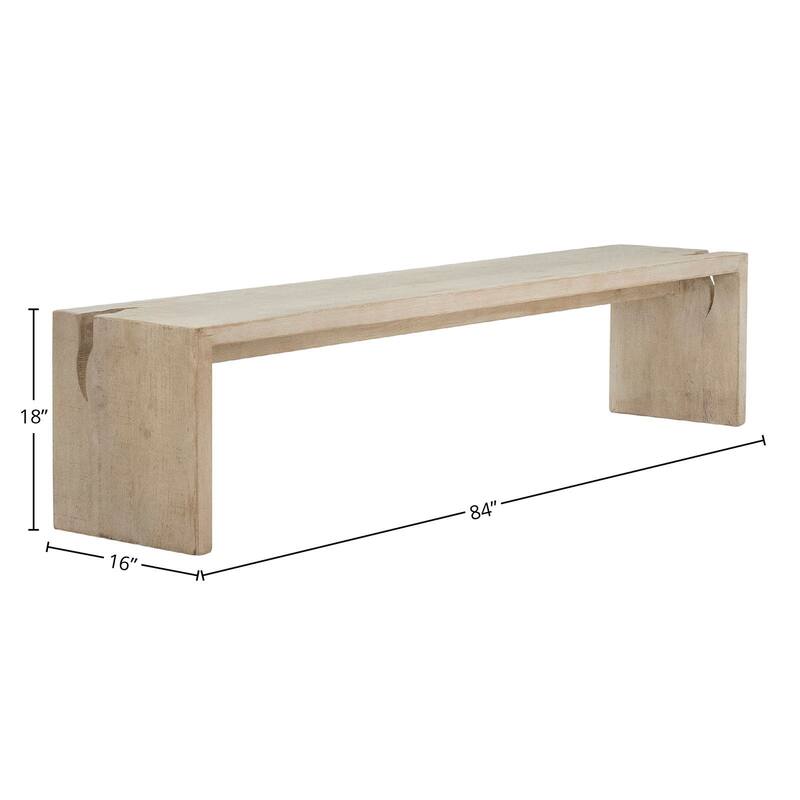 Evie Reclaimed Pine 84" Waterfall Style Dining Table Bench in Light Wash Finish and Cutout Detail