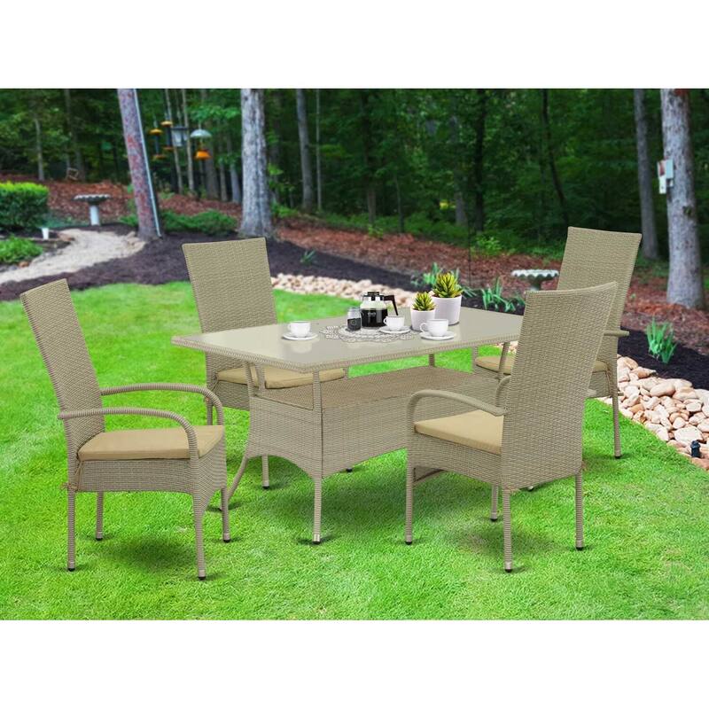HomeStock 5-Piece Natural Oak Finish Solid Wood Top Dining table with 4-Chairs