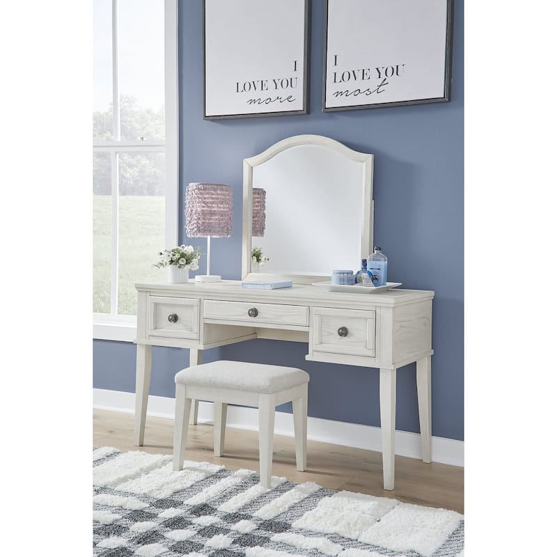 Signature Design by Ashley Robbinsdale White Mirrored Vanity with Bench - 52"W x 20"D x 65"H