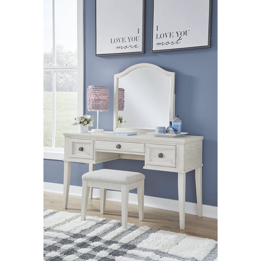 Signature Design by Ashley Robbinsdale White Mirrored Vanity with Bench - 52"W x 20"D x 65"H