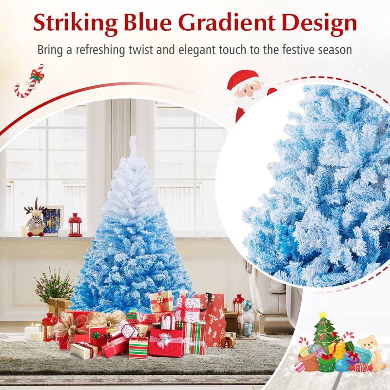 Gymax Artificial Christmas Tree Hinged Snow Flocked Xmas Tree w/ Lush