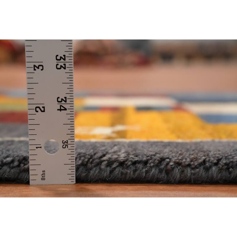 Hand Knotted Oriental 100% Wool Carpet Modern Geometric Multi-Colored Gabbeh Runner Rug - 4' 7'' X 2' 3''