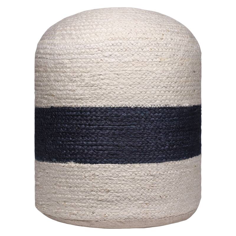 Sevita Bleach/Navy Nautical Coastal Striped Hand-Made Pouf