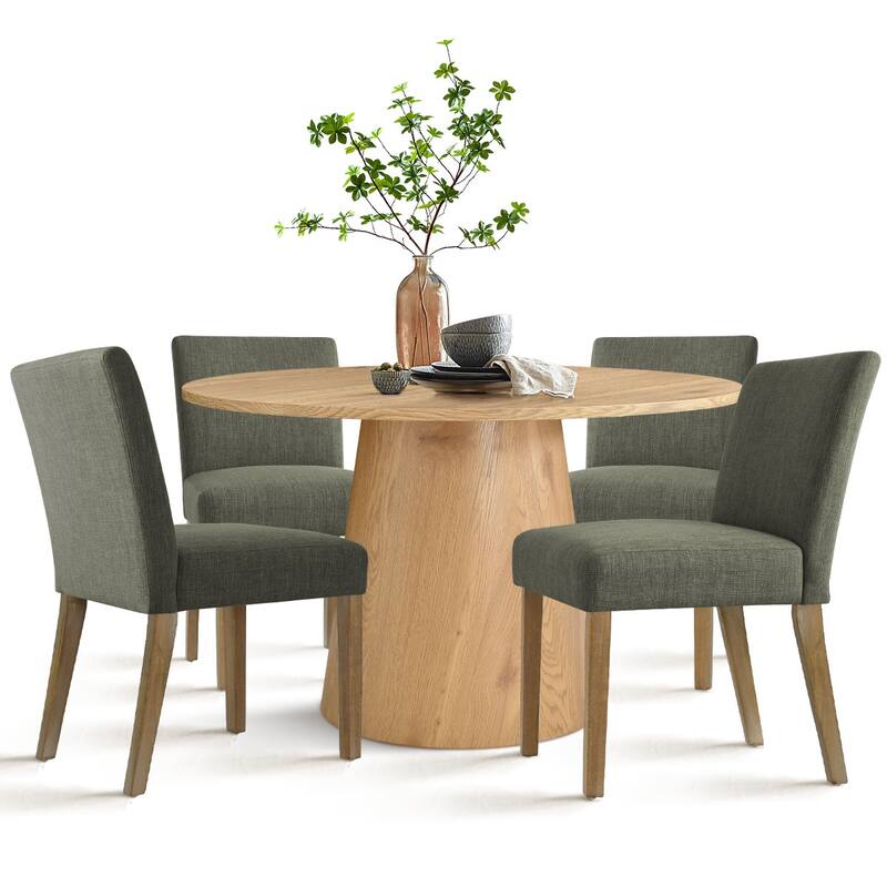 5-Piece Round Dining Set with Pedestal Table and Upholstered Chairs