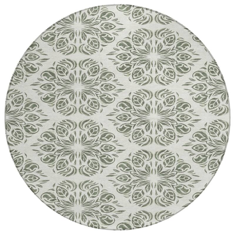 Machine Washable Indoor/ Outdoor Damask Pearl Chantille Rug