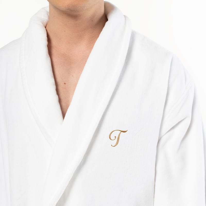 Authentic Hotel and Spa 100% Turkish Cotton Personalized Unisex Anovia Velour Bathrobe - Gold Script Font