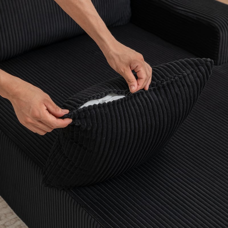 Oversized Chaise Lounge Chair, Upholstered Sofa Bed for Living Room, Corduroy Sleeper Couch Comfy Recliner Bedroom Reading Seat