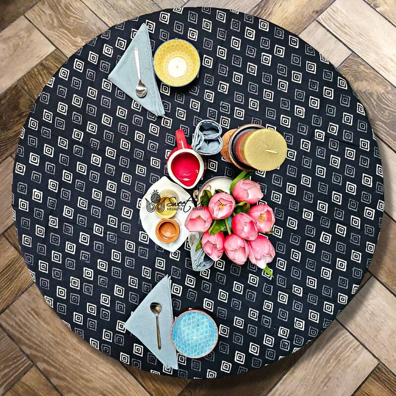 Cotton Block Print Dabu Geometric Tablecloth Collection