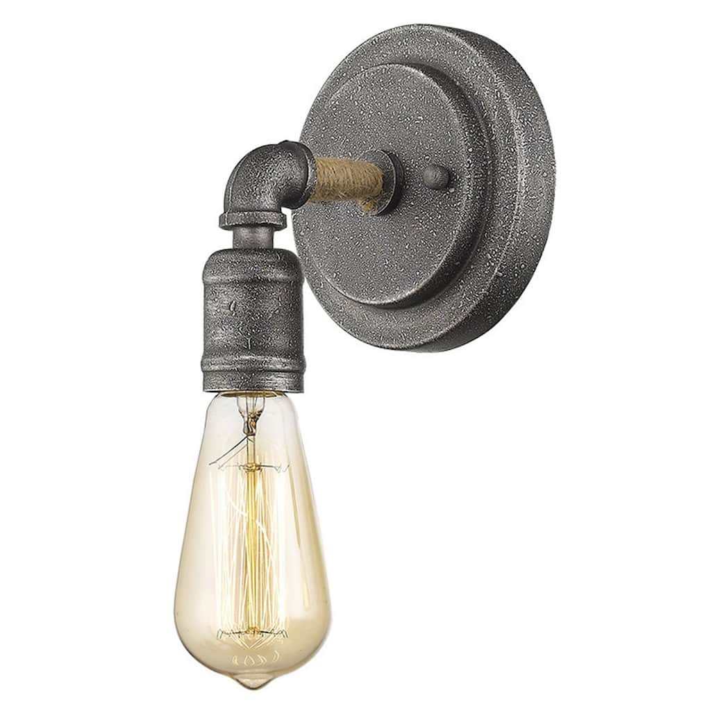Rustic Textured Grey Wall Sconce with Exposed Bulb and Flush Mount Steel Light Damp Location Rated - 6.25" H x 5.25" W x 5" D