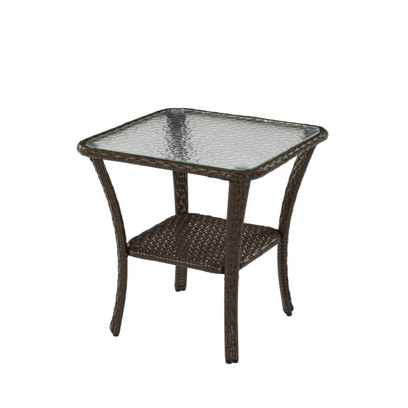Wicker Rattan Side Table With Built-in Glass - 19.68'' H X 19.68'' D X 19.68'' W