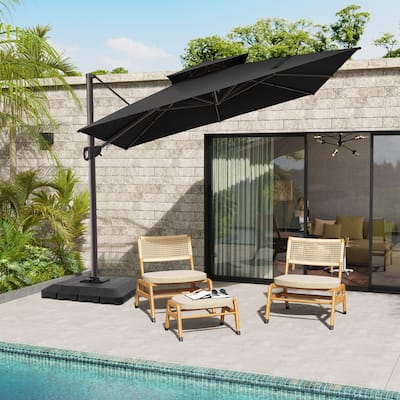 Pellebant 11 ft Patio Cantilever Offset Umbrella Double Top with Base