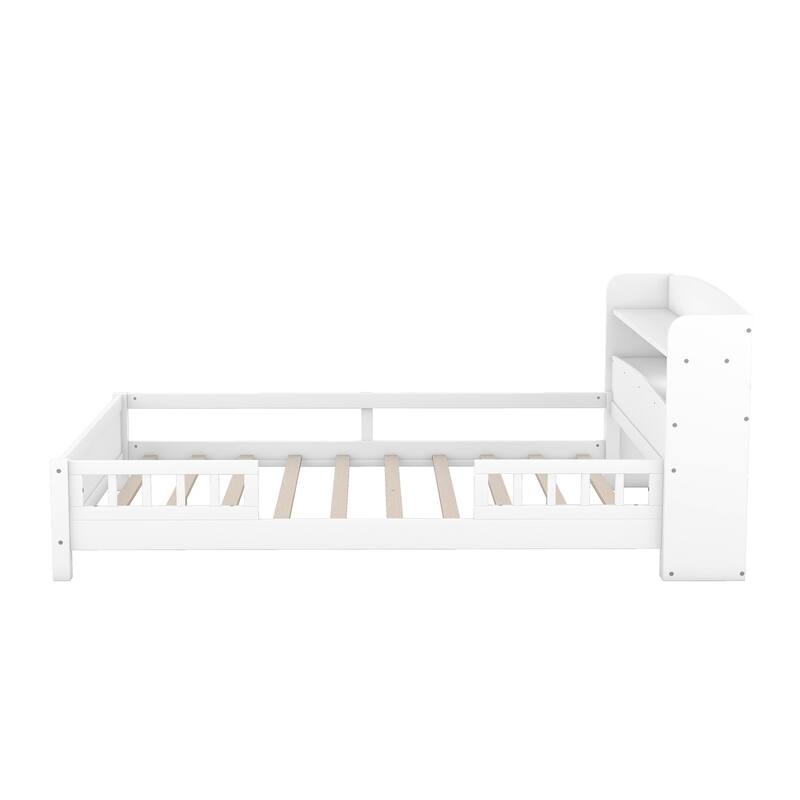Multifunctional Wood Platform Bed, Twin/Full with LED Headboard Light & Storage