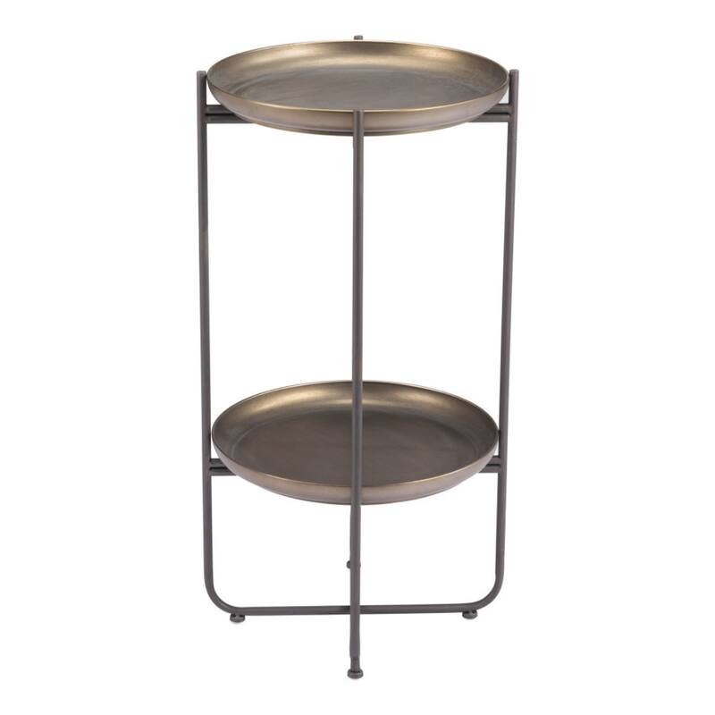 32 Inch Bronze Steel Pedestal End Table for Living Room or Bedroom - 17” x 17” x 31.50”