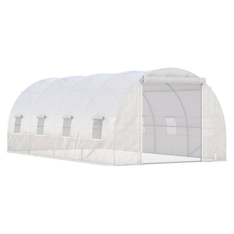 Outsunny 19' x 10' x 7' Walk-In Tunnel Greenhouse Garden Warm House Large Hot House Kit with 8 Roll-up Windows & Roll Up Door