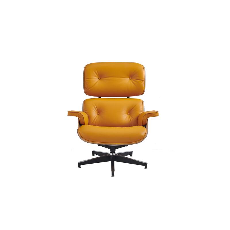 Mid Century Modern Leather Lounge Chair Armchair Recliner - Walnut/Orange