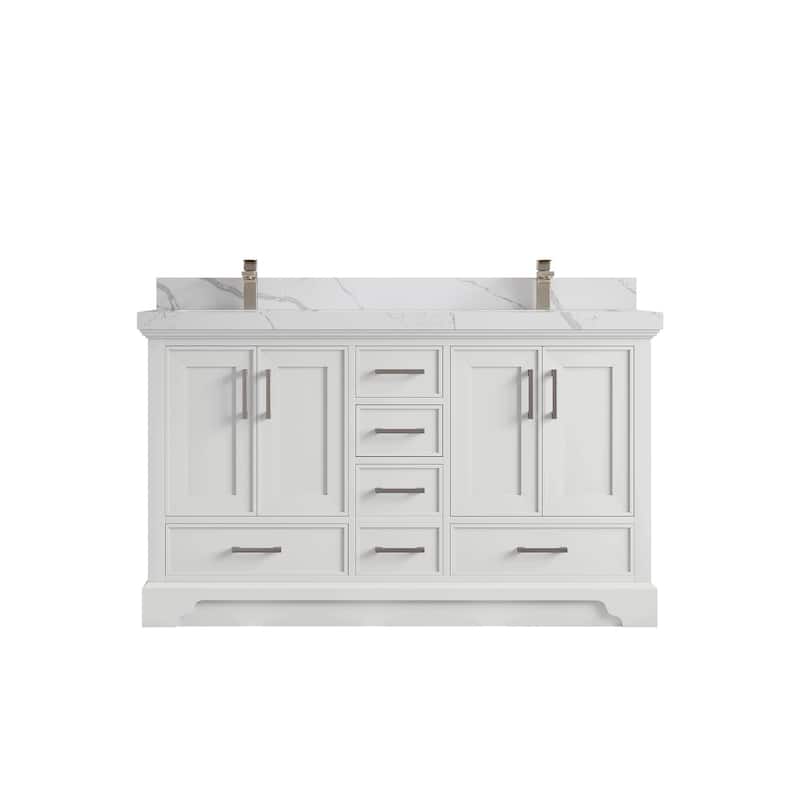 Willow Collections 60 in. W x 22 in. D Charlotte Double Sink Bathroom Vanity with Countertop - 2”Calacatta Laza - White
