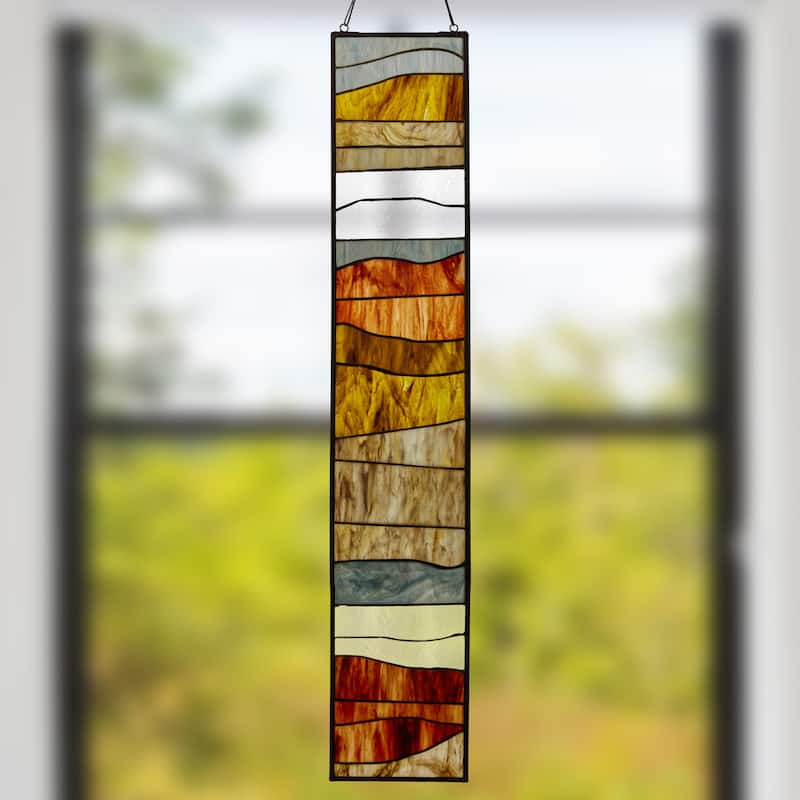 Geometric Waves River of Goods Stained Glass Window Panel - 6.25" x 0.25" x 36"