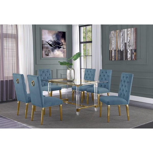 Best Quality Furniture Gold Glass 7 piece Acrylic Trestle Dining