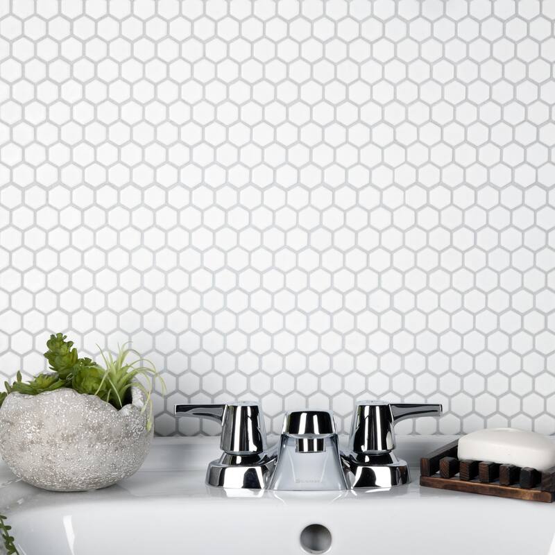 Merola Tile Colmena Hex Matte White 11-1/2" x 11-5/8" Porcelain Mosaic Floor and Wall Tile