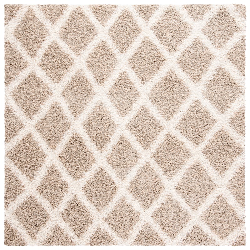 SAFAVIEH Dallas Shag Trellis 1.5-inch Thick Rug - 6' Square - Beige/Ivory