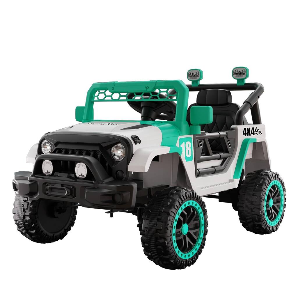 12V Kids Electric Ride-On Car with Remote Control, Green/White, Spring Suspension & LED Lights - Green