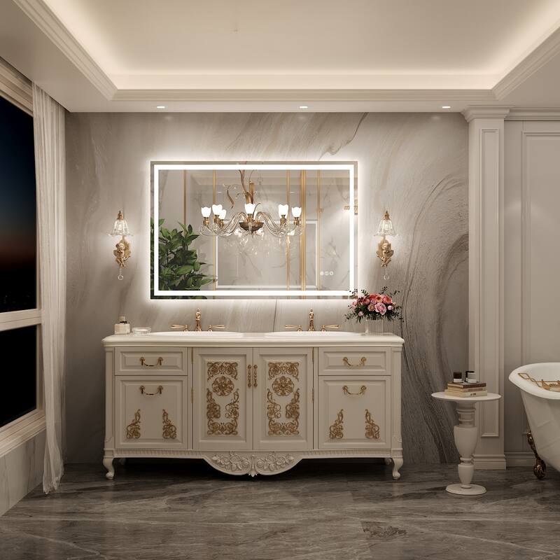 Frameless LED Front Light and Backlit 3 Colors Dimmable Anti-Fog Wall Bathroom Vanity Mirror