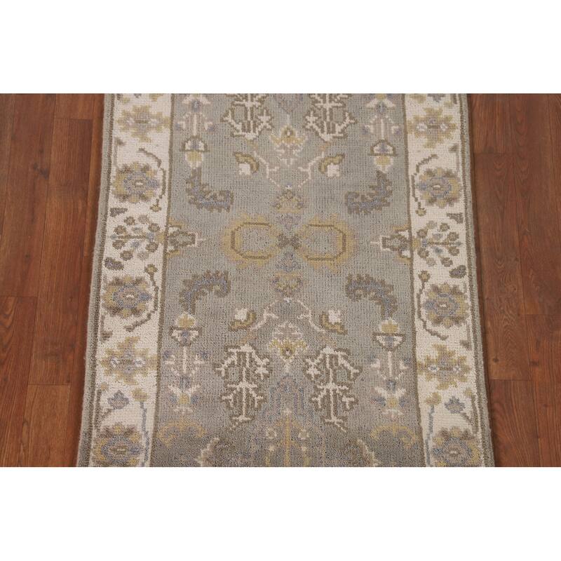 Earth Tone Grey Oushak Oriental Runner Rug Handmade Wool Carpet - 2'7"x 7'10"